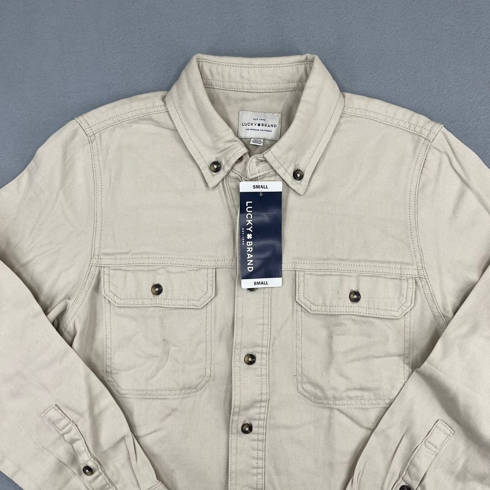 Lucky Brand Mens Oatmeal Beige Cotton Button Down Shirt Jacket Small New NWT - Picture 2 of 14